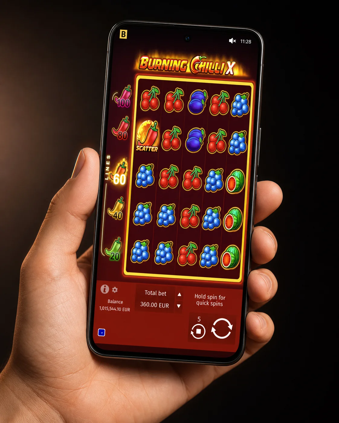 Übersicht mehrerer Casino-App-Icons auf einem Smartphone-Homescreen, die Burning Chilli anbieten